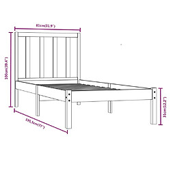 vidaXL Cadre de lit sans matelas noir 75x190 cm bois de pin massif pas cher