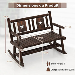 Helloshop26 Banc à bascule de jardin en bois carbonisé 2 personnes siège à lattes dossier ergonomique charge 320 kg terrasse piscine marron rustique 20_0007816