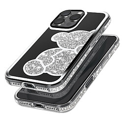 Avizar Coque Paillette pour iPhone 16 Pro Max Motif Ourson avec Strass Argent