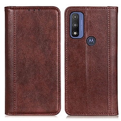 Etui en PU texture litchi fermeture automatique magnétique avec fonction de support, antichoc, marron pour votre Motorola G Pure