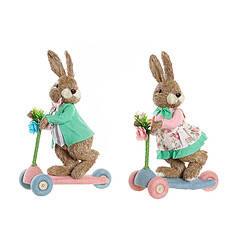 Figurine Décorative DKD Home Decor Bleu Rose Marron Polyester Lapin Vert Fibre Shabby Chic (22 x 13 x 34 cm) (2 Unités)