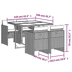 vidaXL Ensemble à manger de jardin coussins 5pcs Noir Résine tressée pas cher