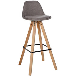 Decoshop26 Tabouret de bar chaise haute x1 repose-pieds style scandinave en tissu taupe structure en bois clair carré 10_0004639