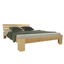 Homestyle4U Lit double 140x200 marron matelas et sommier à lattes