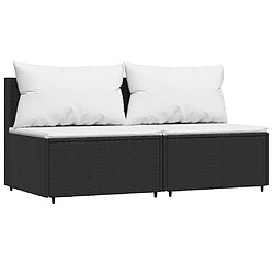 vidaXL Canapés centraux de jardin et coussins 2pcs Noir Résine tressée