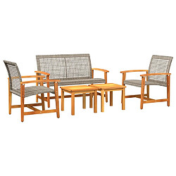 Maison Chic Salon de jardin 5 pcs | Ensemble de Table et chaises | Mobilier d'Extérieur gris résine tressée et bois d'acacia -GKD29355