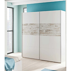 Pegane Armoire avec 2 Portes Coulissantes coloris blanc / artic vintage - longueur 180 cm x Hauteur 200 cm x Profondeur 60 cm