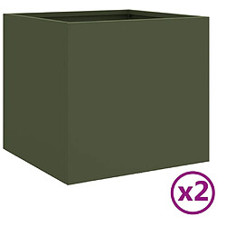 Maison Chic Lot de 2 Jardinières,Bac à fleurs - pot de fleur vert olive 32x30x29 cm acier laminé à froid -GKD30895