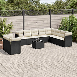 Maison Chic Salon de jardin 11 pcs avec coussins | Ensemble de Table et chaises | Mobilier d'Extérieur noir résine tressée -GKD73023