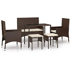 vidaXL Salon de jardin 6 pcs avec coussins Marron Résine tressée