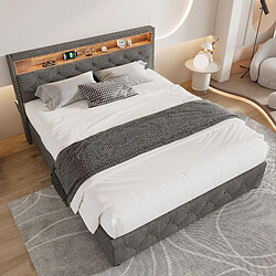 Avis ComfortXL Lit Rembourré 140*200 Avec Sommier à Lattes Et Tête De Lit, Gris