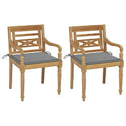 vidaXL Chaises Batavia lot de 2 avec coussins gris Bois de teck massif