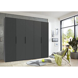 Pegane Armoire, meuble de rangement coloris graphite - Longueur 250 x Hauteur 216 x Profondeur 58 cm