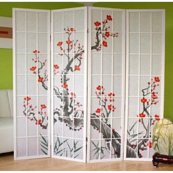 Decoshop26 Paravent 4 panneaux japonais en bois blanc 176x175 cm PAR06017