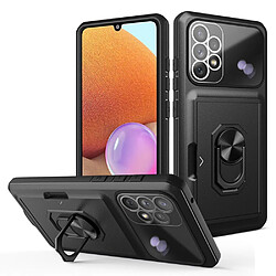 Coque en TPU + acrylique avec béquille en anneau et porte-carte noir noir pour votre Samsung Galaxy A32 4G (EU Version)