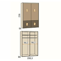 Inside 75 Armoire 2 portes coulissantes encastrées 200,3 x 236 couleur Habana frange inférieure Luxor profil Inox