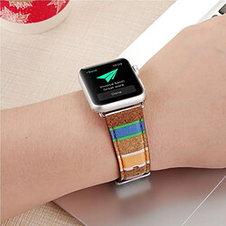 Wewoo Bracelet pour Apple Watch Série 3 & 2 & 1 42mm Nouveau Style Wodden Texture Couleur Rayures Motif Véritable En Cuir Montre-Bracelet Bande pas cher