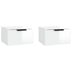 Maison Chic Lot de 2 Tables de Chevet murales - Tables de Nuit Blanc brillant 34x30x20 cm