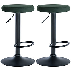 Decoshop26 Lot de 2 tabourets de bar avec assise en tissu velours vert et cadre métal noir TDB10708