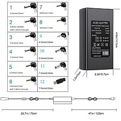 Tech Discount TD Moniteur d'alimentation pour ordinateur portable 12 ~ 24V chargeur universel universel d'alimentation réglable avec 13 têtes