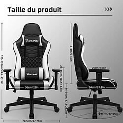 Lexzurn Chaise Gaming 170° Inclinable Assise de 56CM, Appui-Tete, Coussin Lombaire, Accoudoirs Réglables pas cher