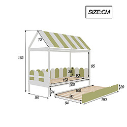 Avis KOMHTOM Lit enfant en toile 90x190cm avec lit gigogne, lit en bois massif avec toit et dossier, cadre à lattes, vert