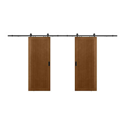 Avis Vente-Unique Porte coulissante double avec système en applique en MDF et bois - naturel foncé - 2 x H205 x L63 cm - SANDORA