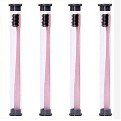 Wewoo Brosses à dents 4 PCS / set Brosse à en paille de blé à à poils doux Tête de charbon de bambou 18cm Boîtier PVC Emballage portable à de voyage Rose