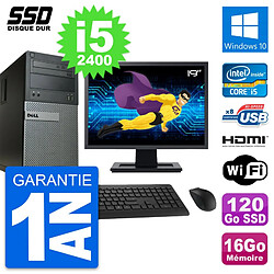 PC Tour Dell 390 MT Ecran 19" i5-2400 RAM 16Go SSD 120Go HDMI Windows 10 Wifi - Occasion