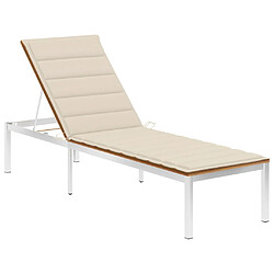 vidaXL Chaise longue avec coussin Bois d'acacia et acier inoxydable 