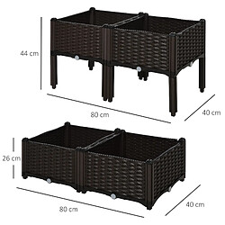 Avis Outsunny Jardinière sur pieds carré potager 2 étages dim. 80L x 80l x 44H cm insert d'irrigation plastique imitation rotin tressé chocolat