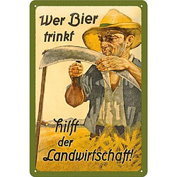 Nostalgic-Art Plaque humoristique style vintage Inscription en allemand ``Wer Bier trinkt hilft der Landwirtschaft``, multicolore