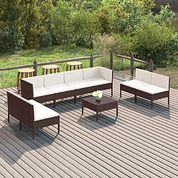 Maison Chic Salon de jardin 9 pcs + coussins - Mobilier/Meubles de jardin - Table et chaises d'extérieur Résine tressée Marron -MN56589