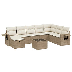 vidaXL Salon de jardin avec coussins 9 pcs beige résine tressée