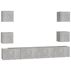 Maison Chic Ensemble de meubles TV 6 pcs | Banc TV Moderne pour salon | Meuble de Rangement - Gris béton Aggloméré -MN28773