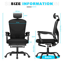 Acheter BIGZZIA Chaise de Bureau - Rattantree Ergonomique Fauteuil - avec Accoudoirs / Appui-tête / Repose-pieds - Soutien Lombaire Règalable