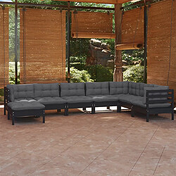 vidaXL Salon de jardin 8 pcs avec coussins Noir Bois de pin massif