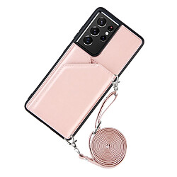 Coque en TPU + PU Peau caoutchoutée avec support et porte-cartes or rose pour votre Samsung Galaxy S21 Ultra 5G