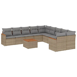 Maison Chic Salon de jardin 11 pcs avec coussins | Ensemble de Table et chaises | Mobilier d'Extérieur beige résine tressée -GKD21994