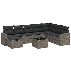 Maison Chic Ensemble Tables et chaises d'extérieur 9 pcs avec coussins,Salon de jardin gris résine tressée -GKD831253