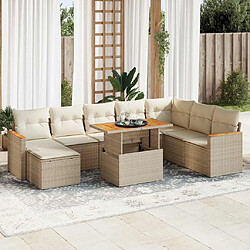 vidaXL Salon de jardin avec coussins 9 pcs beige résine tressée acacia