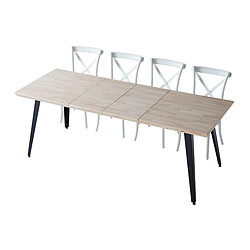 Pegane Table à manger rectangulaire extensible en bois coloris chêne / pieds noir - Longueur 140-220 x profondeur 80 x hauteur 76 cm pas cher