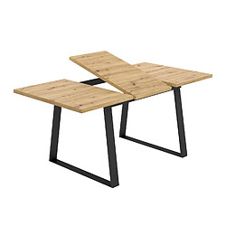 Pegane Table à manger extensible en bois coloris chêne avec pieds en métal noir - Longueur 120-160 x Profondeur 90 x Hauteur 75 cm pas cher