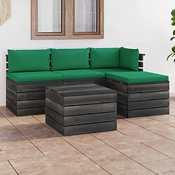 vidaXL Salon palette de jardin 5 pcs avec coussins Bois de pin massif