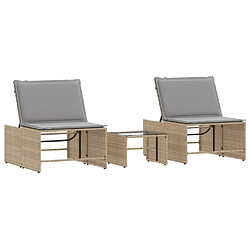 vidaXL Chaises longues lot de 2 avec table beige résine tressée