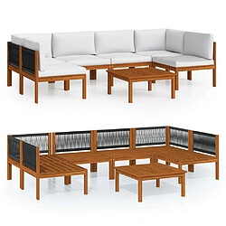 Maison Chic Salon de jardin 7 pcs + coussins - Mobilier/Meubles de jardin - Table et chaises d'extérieur Crème Bois d'acacia solide -MN51802