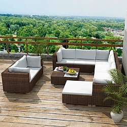 Maison Chic Salon de jardin 10 pcs + coussins - Mobilier/Meubles de jardin - Table et chaises d'extérieur Résine tressée Marron -MN27169