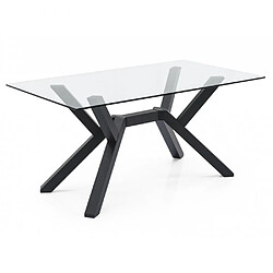 Inside 75 Table repas 6 couverts MIKADO 160 cm base bois noir plateau verre trempé