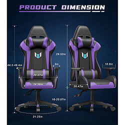 Chaise Gaming - Chaise de bureau - Chaises de bureau Rattantree - Chaise de jeu ergonomique - Chaise d'ordinateur PC avec appui-tête et support lombaire - Chaise de jeu inclinable réglable en hauteur - Violet pas cher