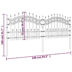 vidaXL Clôture de jardin avec sommet de lance Noir 115 cm pas cher